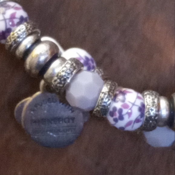 Alex and Ani Vintage Sixty /Six Silver Tone Purple Flower Bead Wrap Bracelet - Picture 3 of 5